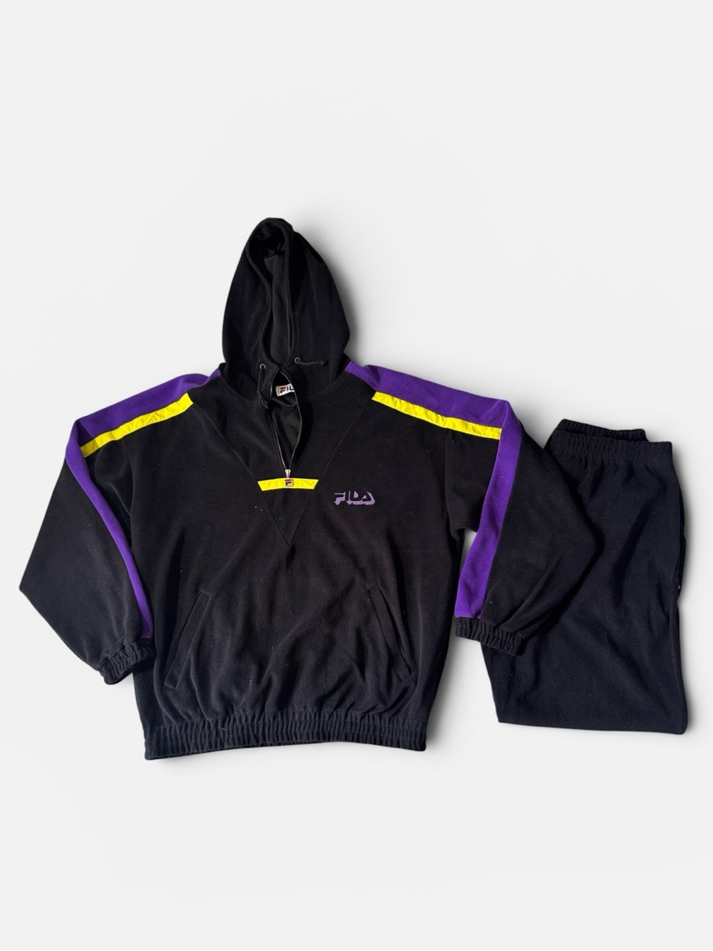VINTAGE FILA mens XL black purple polyester fleece 80s sweatsuit made in Italy